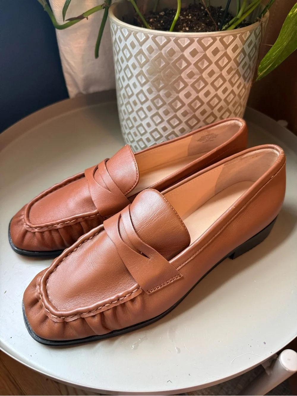 J Crew 9 Ruched Leather Loafer Saddle Camel Quiet Luxury Office Preppy Classic